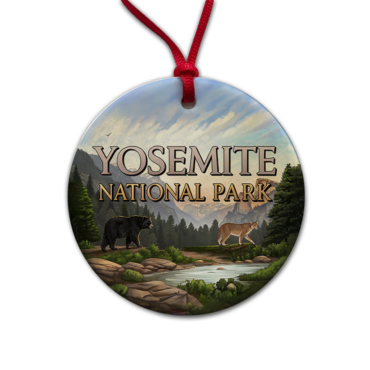 Yosemite National Park Animals Round Ceramic Holiday Christmas Tree Ornament