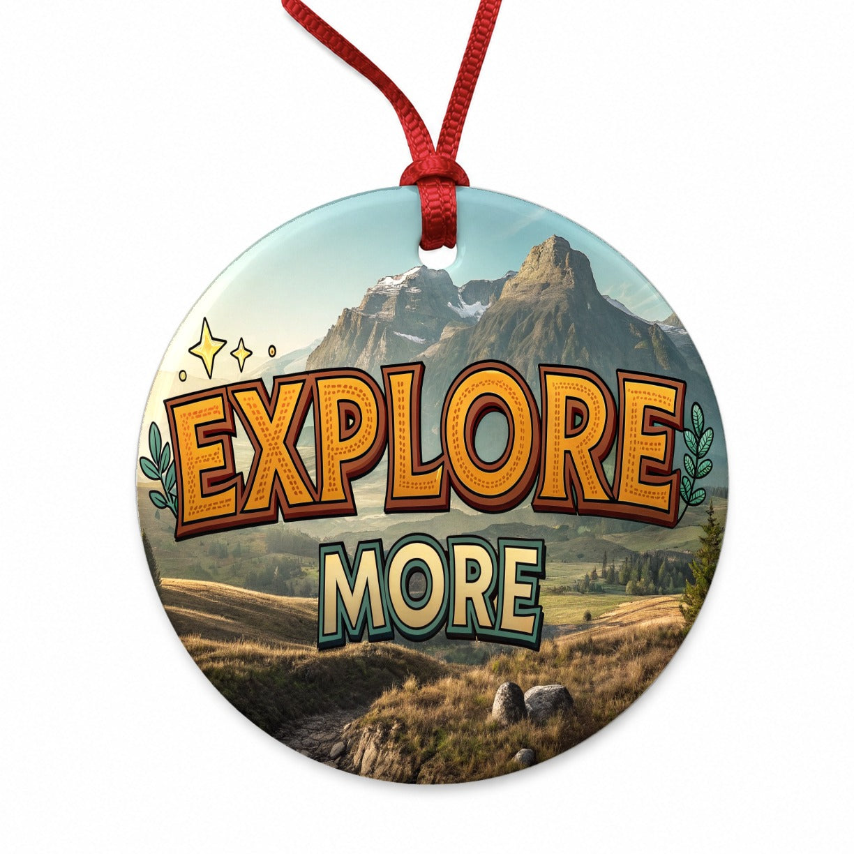 Explore More Hiking Camping Adventure Round Ceramic Holiday Christmas Tree Ornament