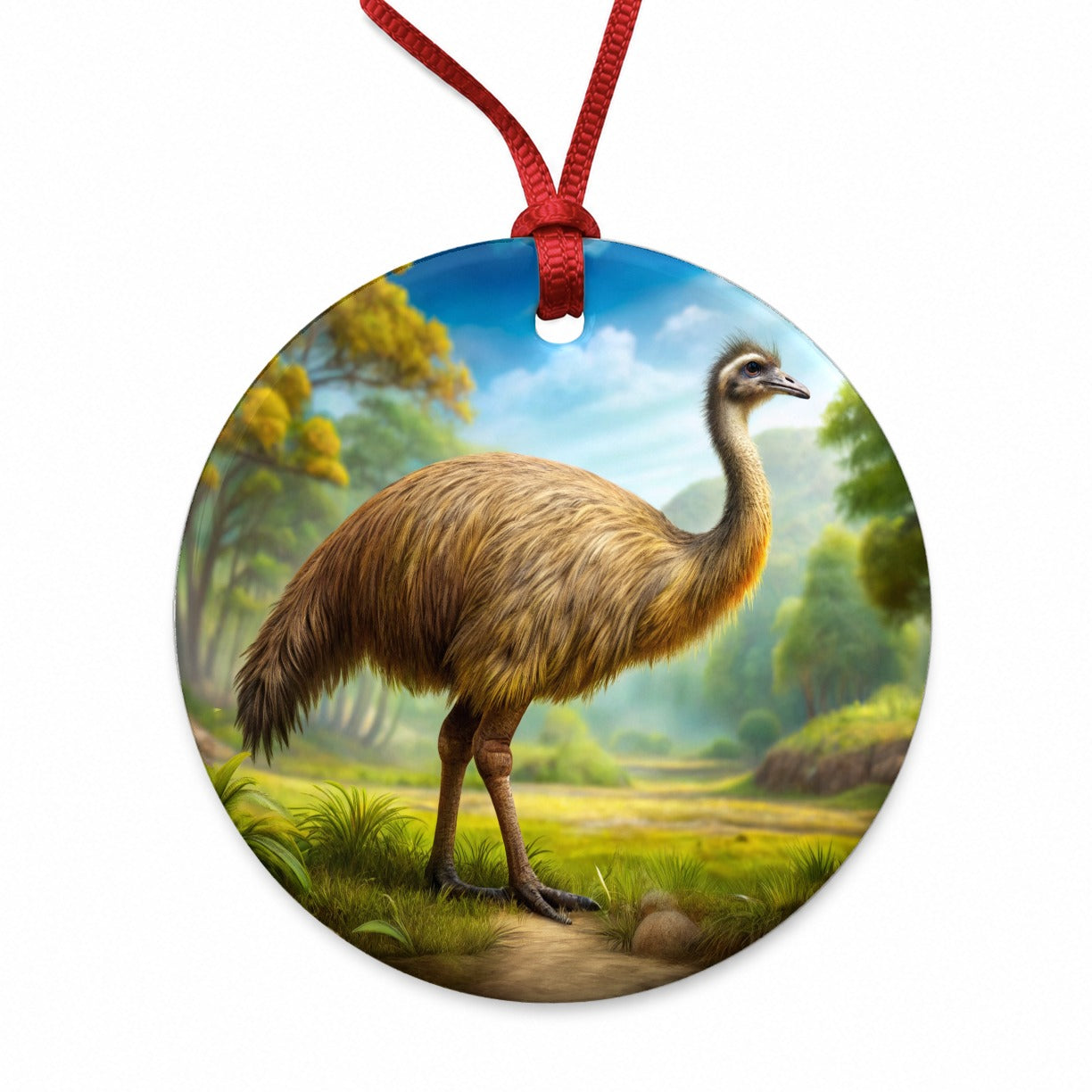 Moa Extinct Bird Illustration Round Ceramic Holiday Christmas Tree Ornament