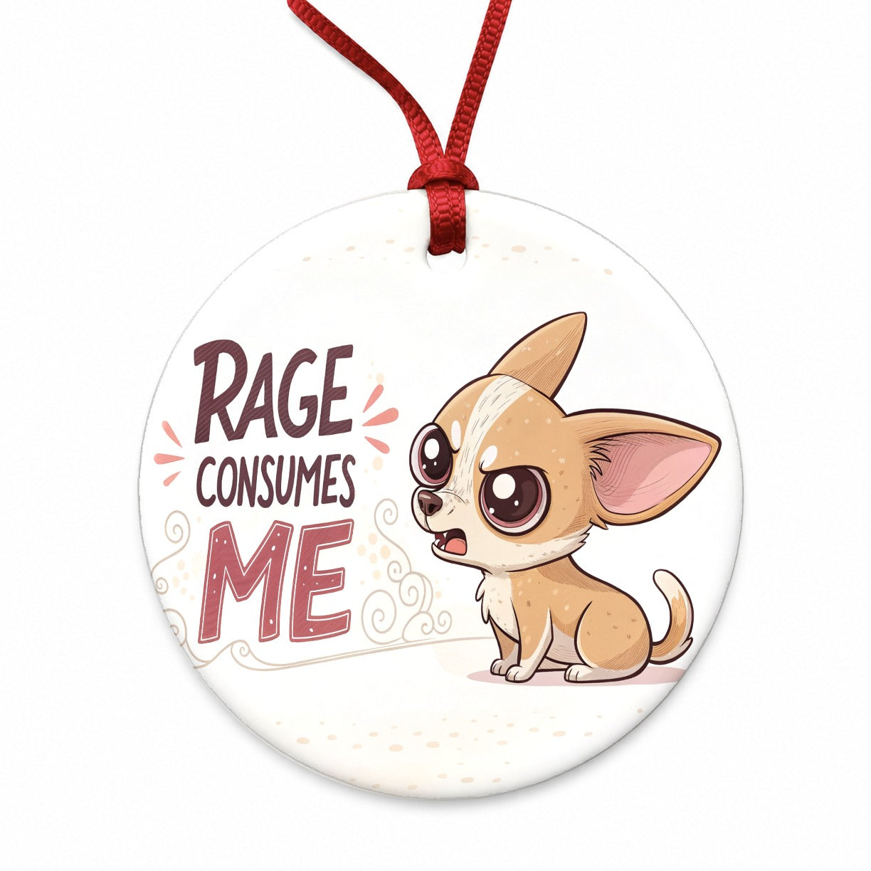 Rage Consumes Me Funny Cute Chihuahua Cartoon Round Ceramic Holiday Christmas Tree Ornament