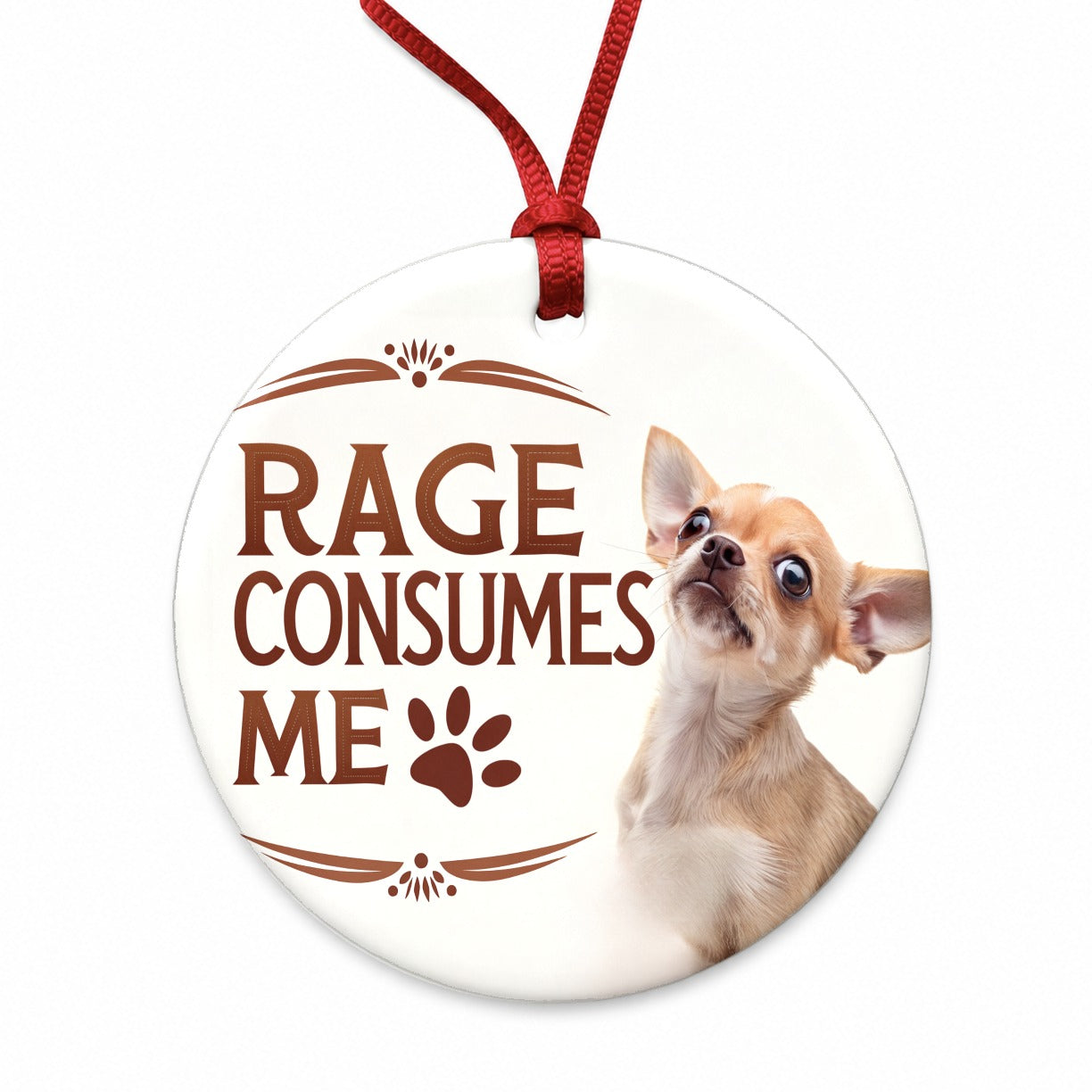 Rage Consumes Me Funny Cute Chihuahua Round Ceramic Holiday Christmas Tree Ornament