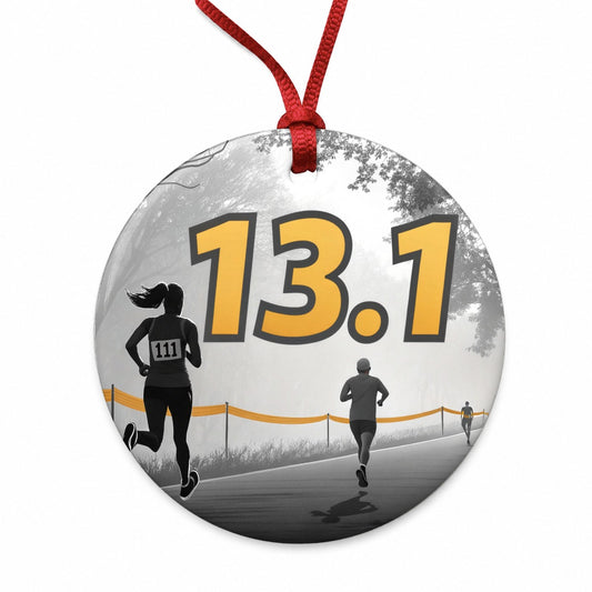 13.1 Marathon Running Jogging Round Ceramic Holiday Christmas Tree Ornament