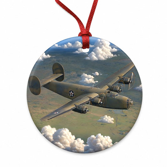 B-24 Liberator WWII United States Air Force Heavy Bomber Round Ceramic Holiday Christmas Tree Ornament