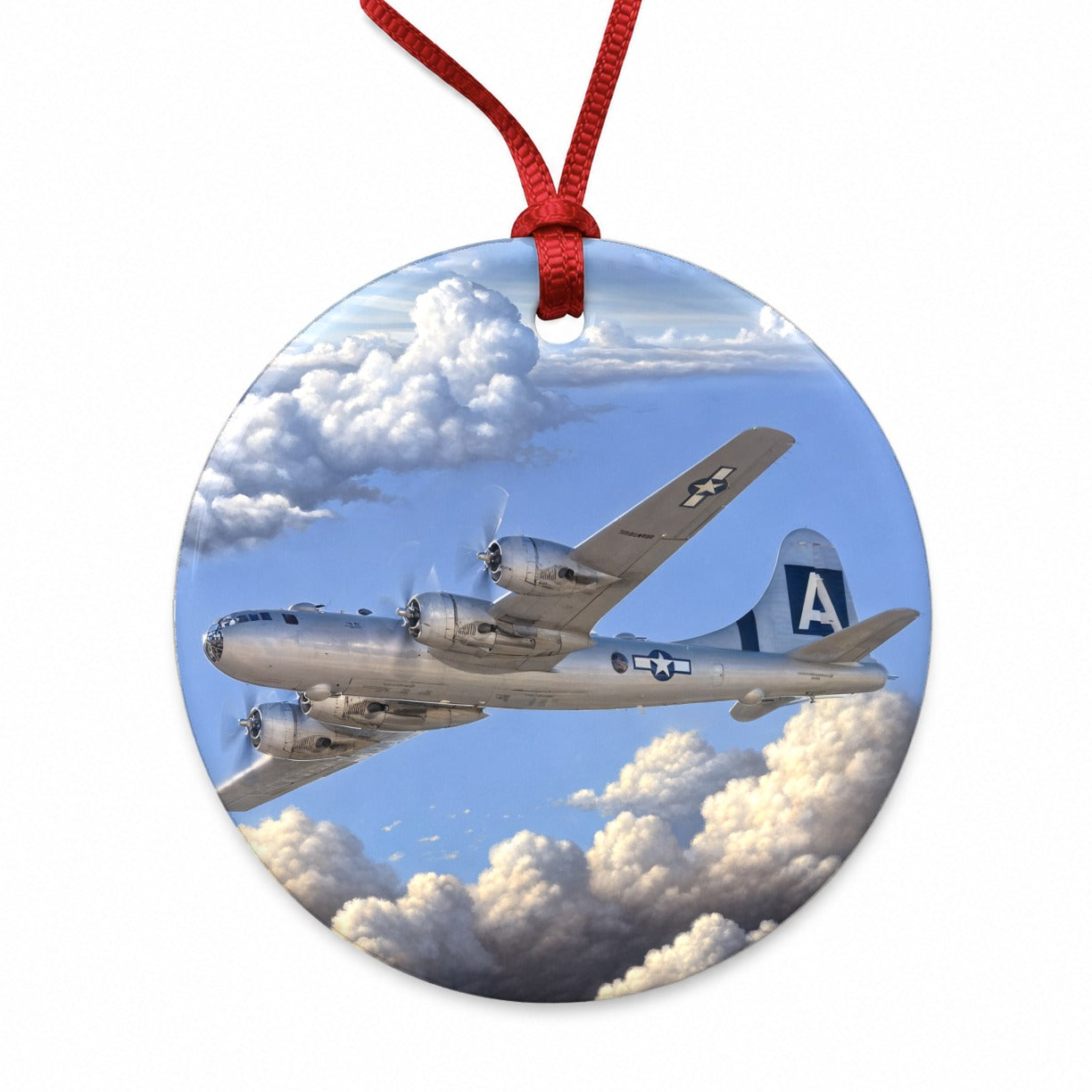 B-29 Superfortress WWII United States Air Force Heavy Bomber Round Ceramic Holiday Christmas Tree Ornament