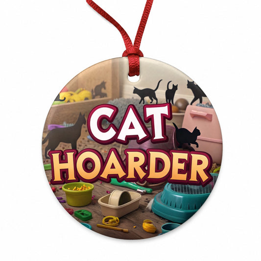 Cat Hoarder Funny Round Ceramic Holiday Christmas Tree Ornament