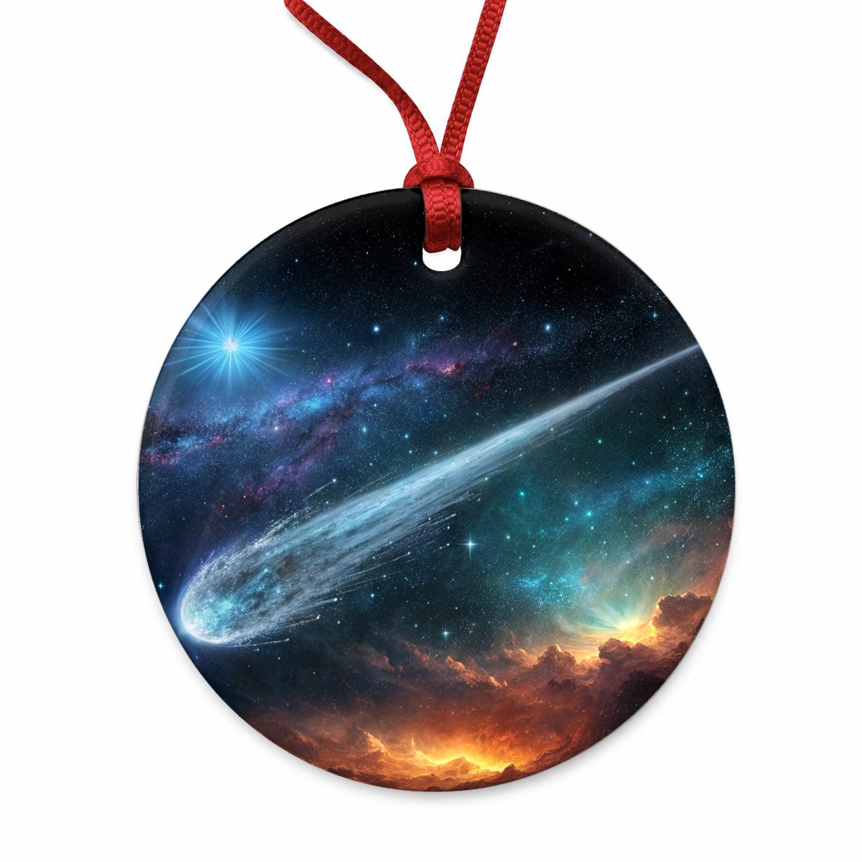 Comet Moving Through Space Round Ceramic Holiday Christmas Tree Ornament