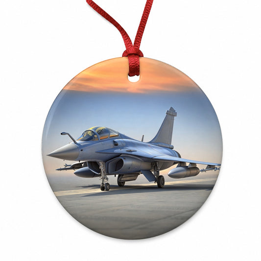Dassault Rafale French Multirole Fighter Plane Round Ceramic Holiday Christmas Tree Ornament