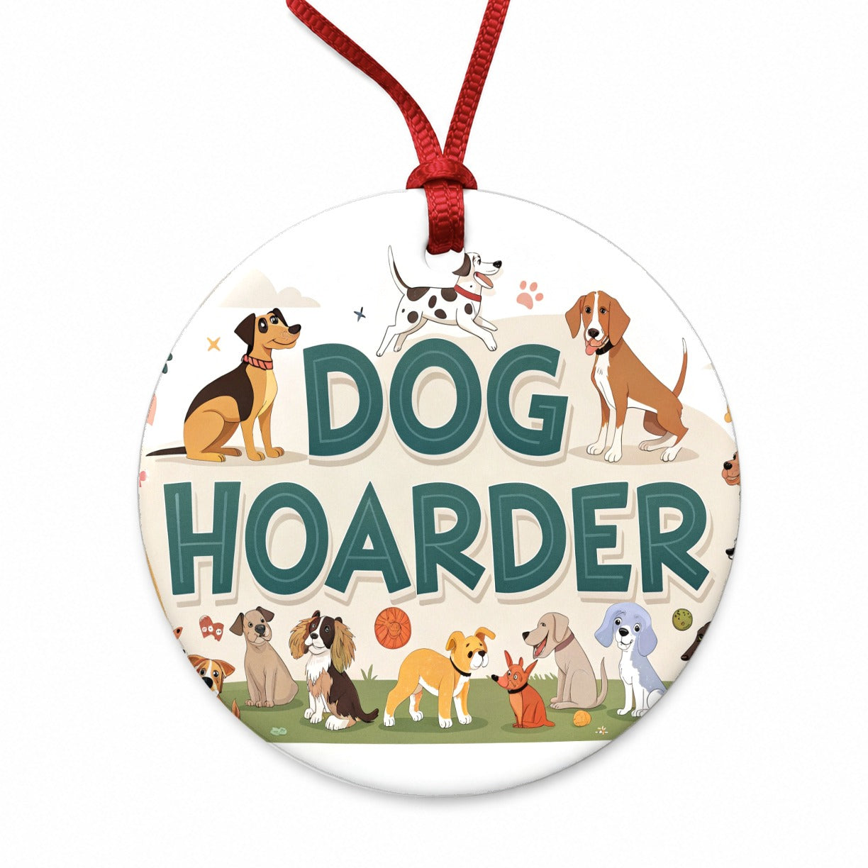 Dog Hoarder Funny Round Ceramic Holiday Christmas Tree Ornament