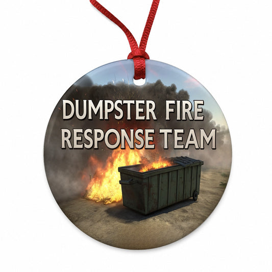 Dumpster Fire Response Team Funny Round Ceramic Holiday Christmas Tree Ornament