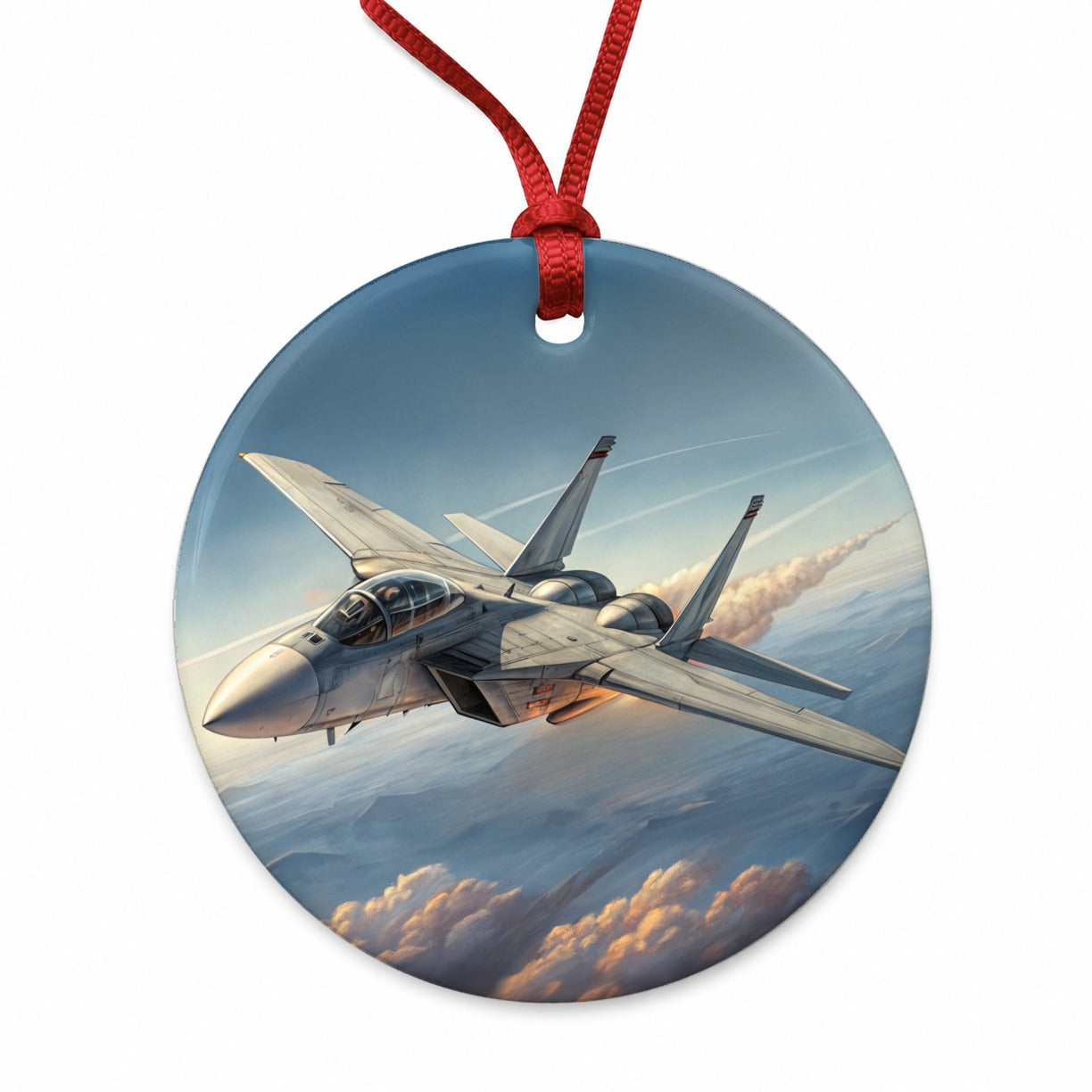 Tomcat Navy F-14 Air Superiority Plane In Flight Cold War Era Round Ceramic Holiday Christmas Tree Ornament