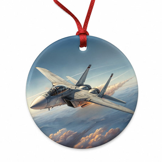 Tomcat Navy F-14 Air Superiority Plane In Flight Cold War Era Round Ceramic Holiday Christmas Tree Ornament