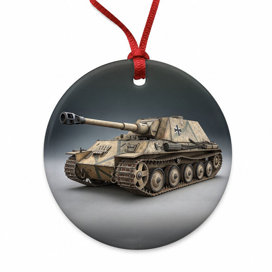 Ferdinand Elefant WWII German Heavy Tank Destroyer Round Ceramic Holiday Christmas Tree Ornament