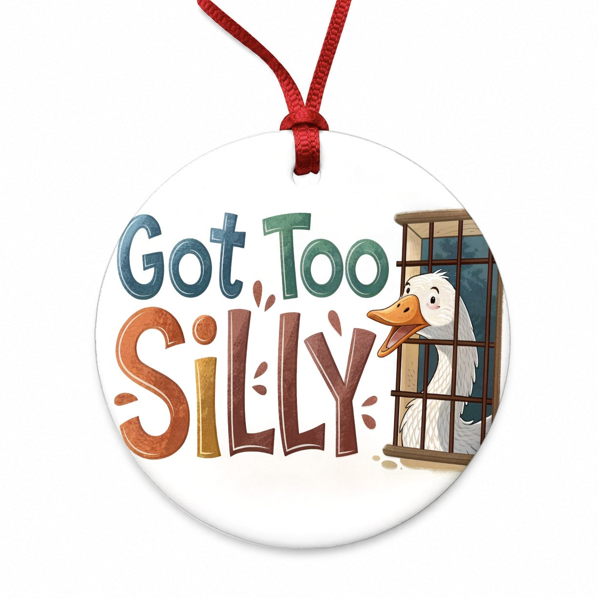 Got Too Silly Funny Goose Behind Bars Round Ceramic Holiday Christmas Tree Ornament