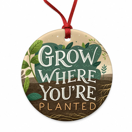 Grow Where You're Planted Inspirational Round Ceramic Holiday Christmas Tree Ornament