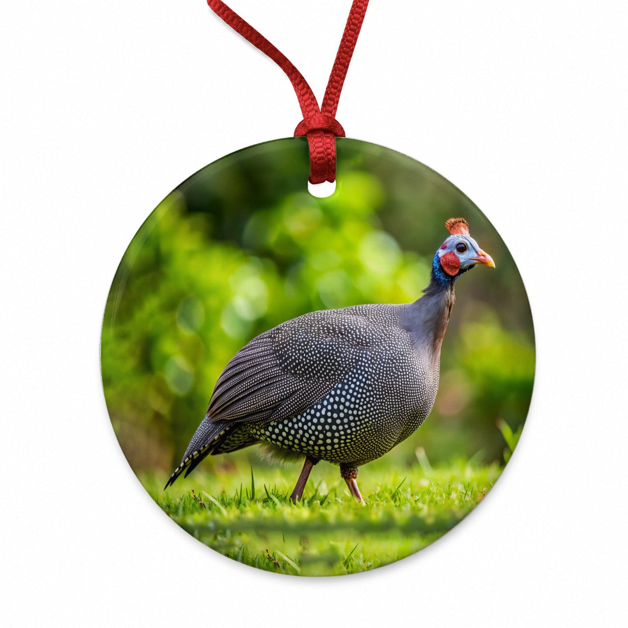 Guinea Fowl Photograph Round Ceramic Holiday Christmas Tree Ornament