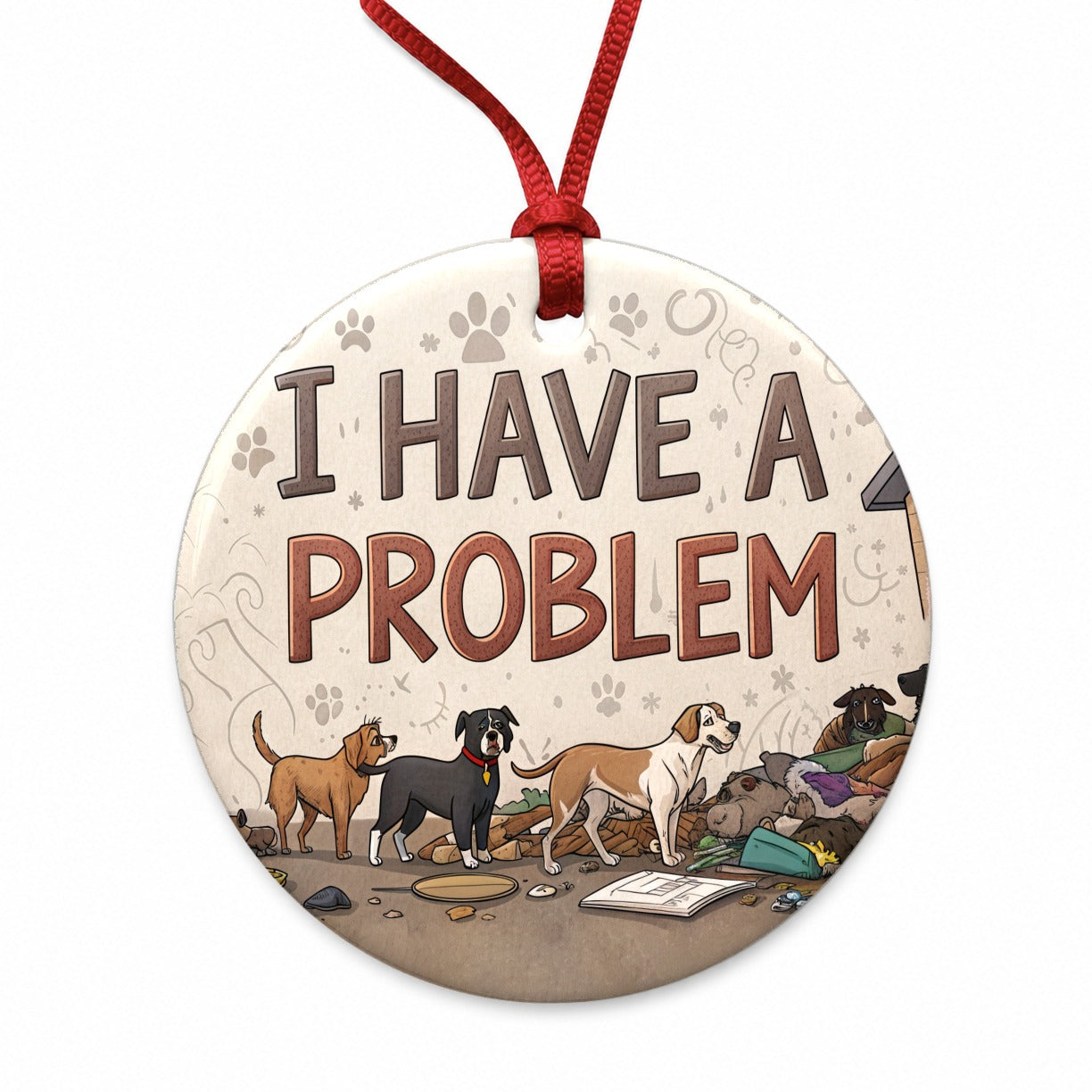 I Have A Problem Dog Hoarder Funny Round Ceramic Holiday Christmas Tree Ornament