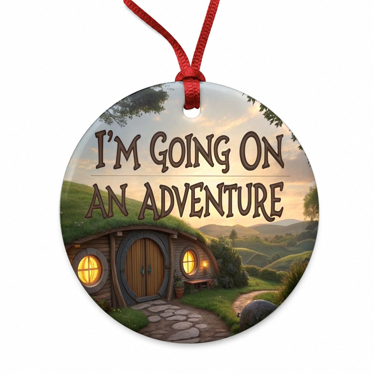 I'm Going On An Adventure Funny Fantasy Round Ceramic Holiday Christmas Tree Ornament