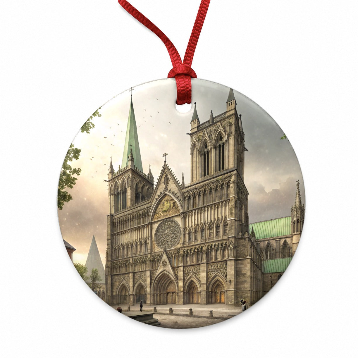 Nidaros Cathedral Church Trondheim Norway Round Ceramic Holiday Christmas Tree Ornament