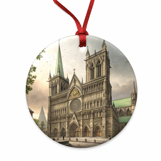 Nidaros Cathedral Church Trondheim Norway Round Ceramic Holiday Christmas Tree Ornament