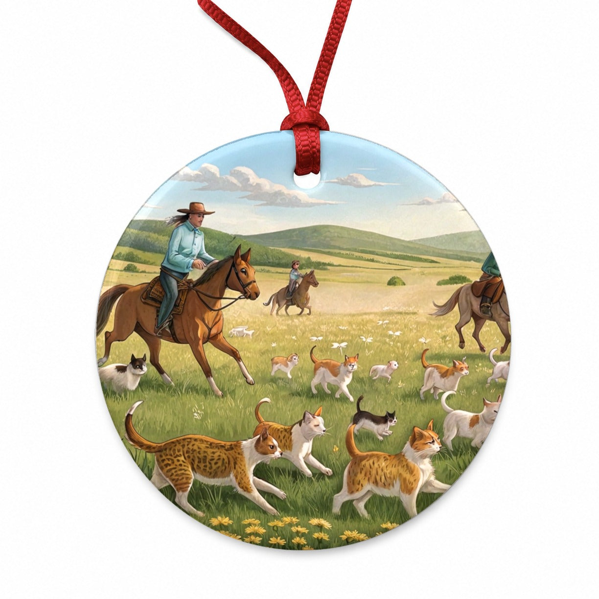 People Herding Cats Round Ceramic Holiday Christmas Tree Ornament