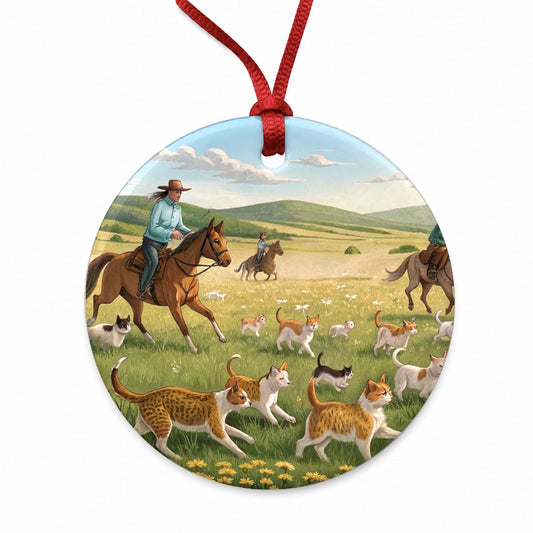 People Herding Cats Round Ceramic Holiday Christmas Tree Ornament
