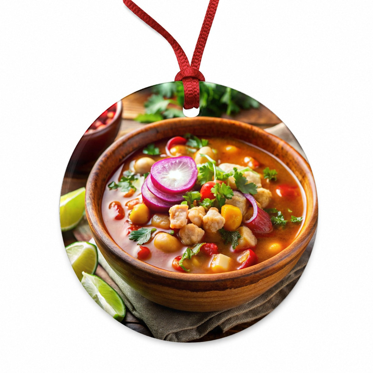 Pozole Posole Traditional Mexican Stew Round Ceramic Holiday Christmas Tree Ornament