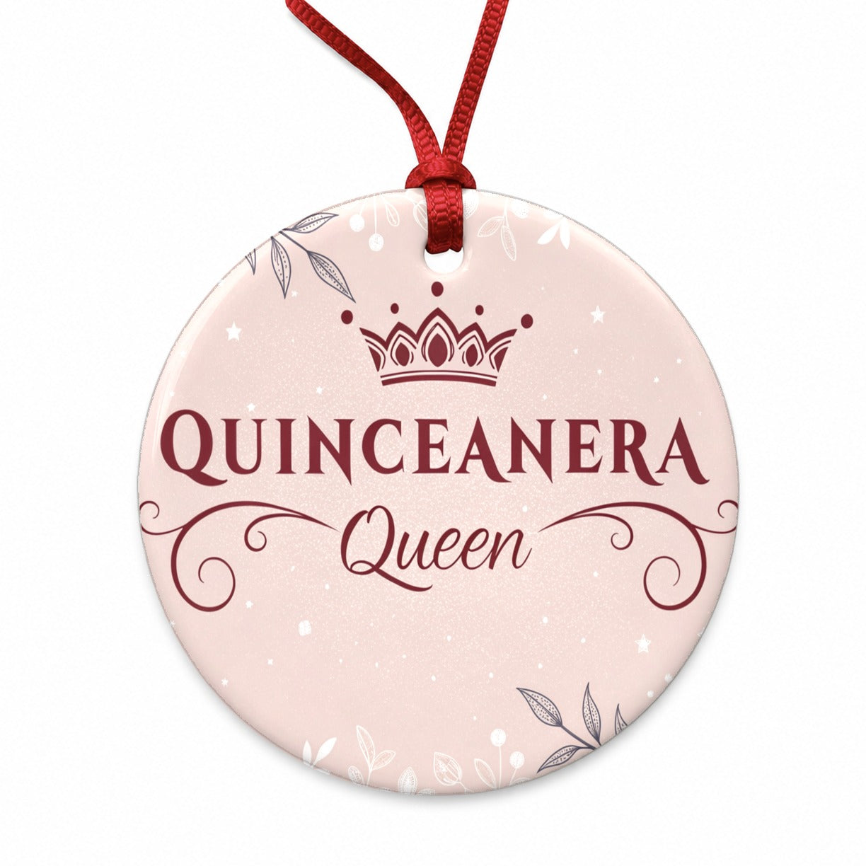 Quinceanera Queen Celebration Round Ceramic Holiday Christmas Tree Ornament