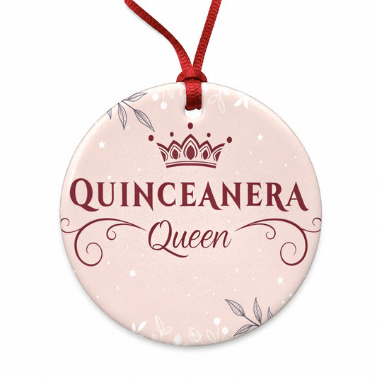 Quinceanera Queen Celebration Round Ceramic Holiday Christmas Tree Ornament