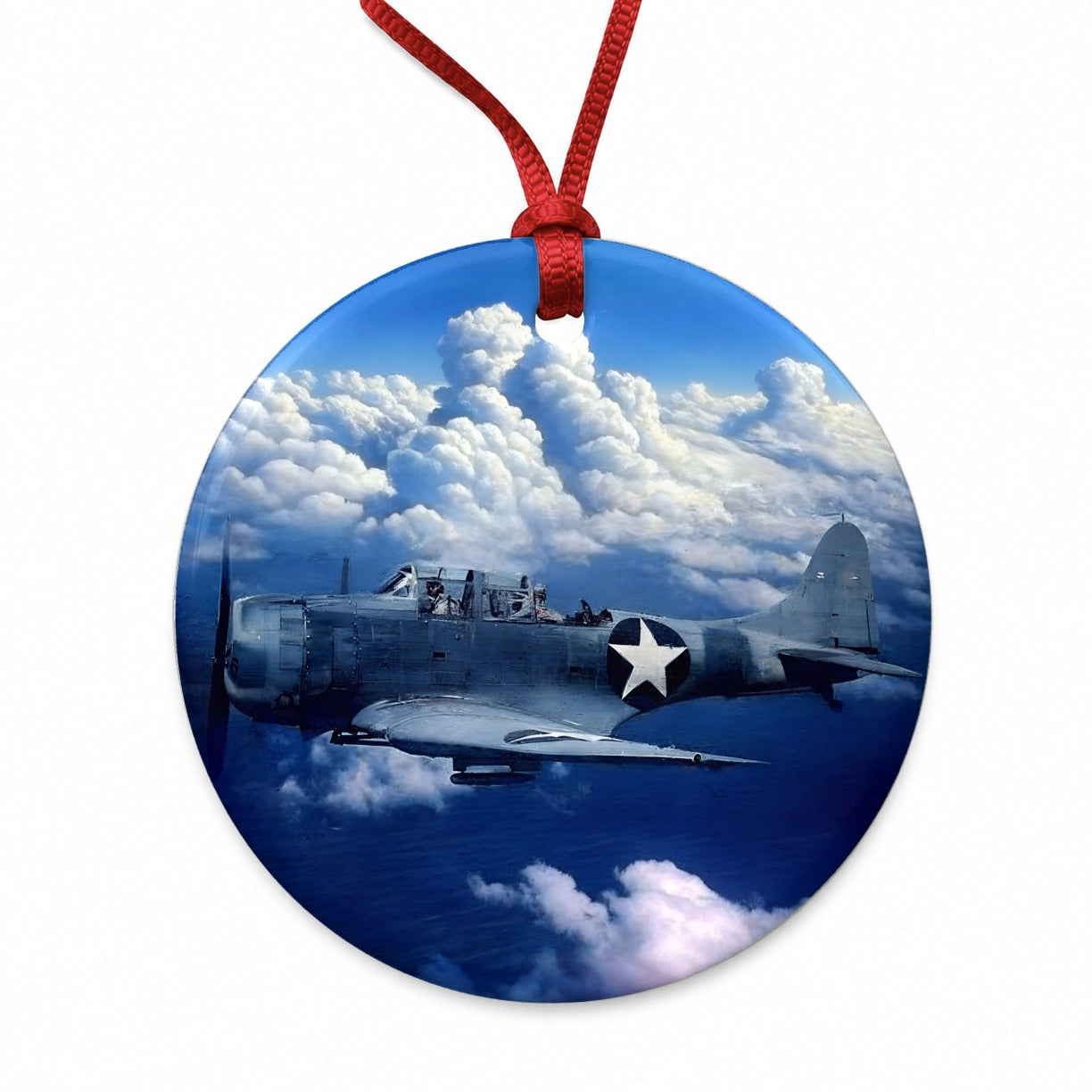 SBD Dauntless WWII United States Navy Dive Bomber Carrier Plane Round Ceramic Holiday Christmas Tree Ornament