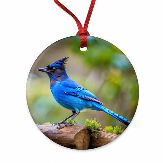 Stellar's Jay Backyard Bird Round Ceramic Holiday Christmas Tree Ornament