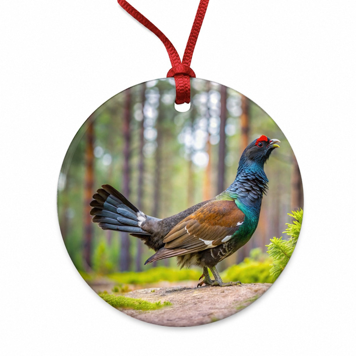 Western Capercaillie Wood Grouse Bird Round Ceramic Holiday Christmas Tree Ornament