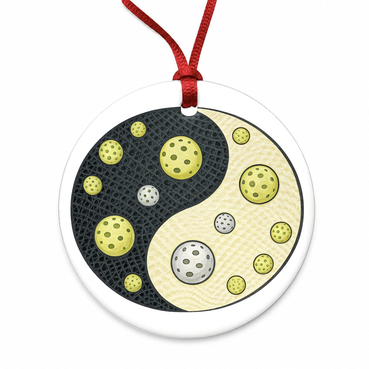 Yin Yang Funny Pickleball Pattern Round Ceramic Holiday Christmas Tree Ornament