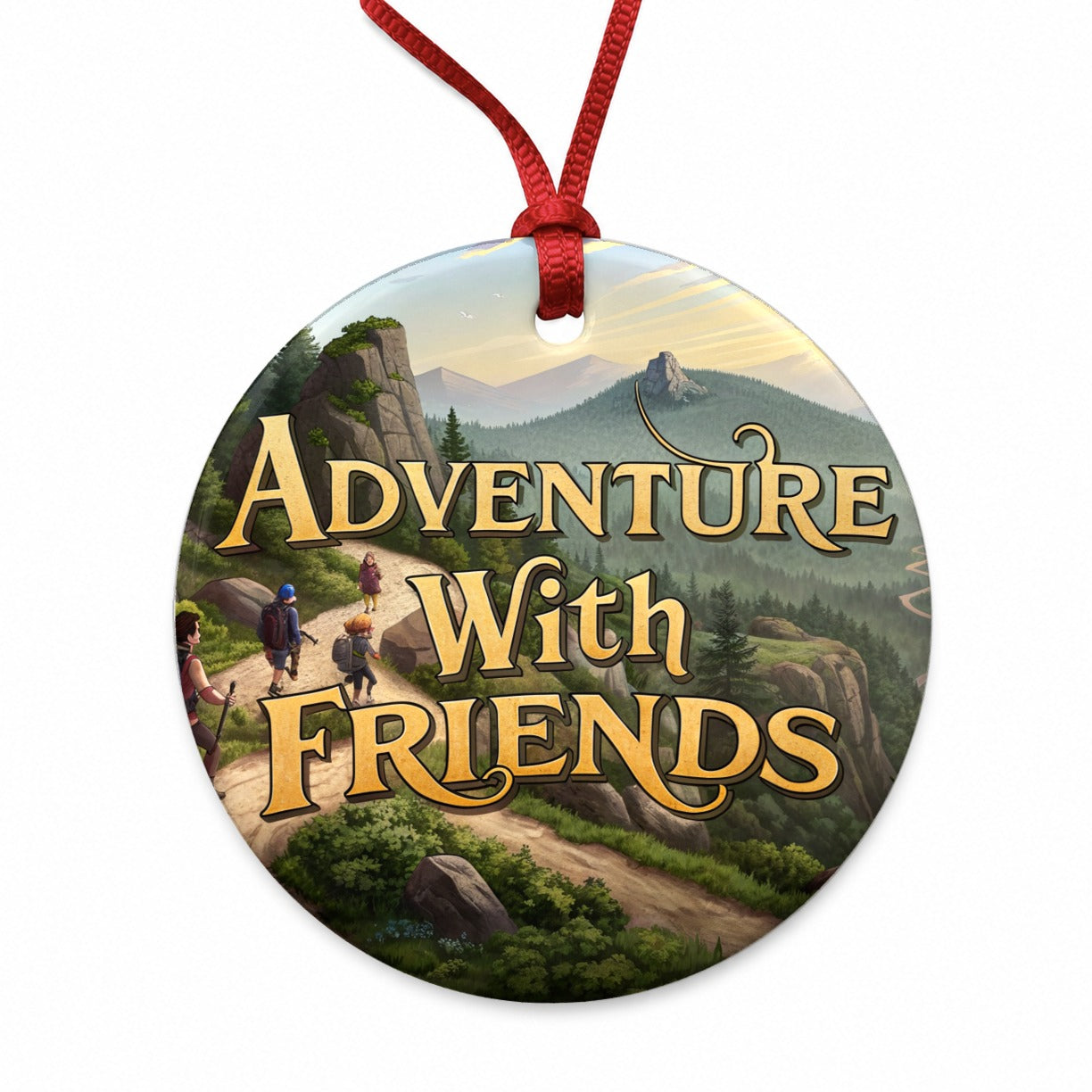 Adventure With Friends Hiking Hiker Round Ceramic Holiday Christmas Tree Ornament