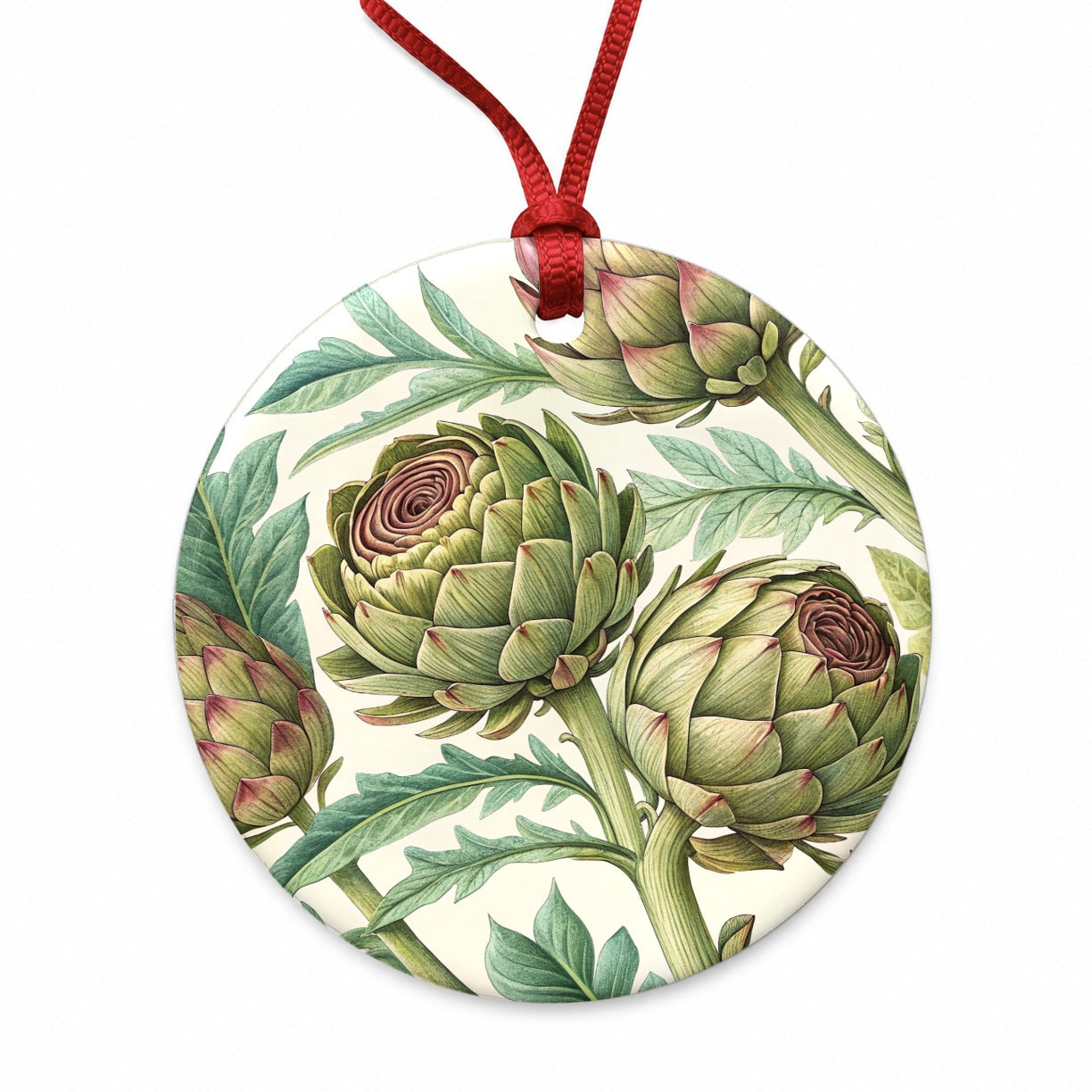 Artichoke Illustration Pattern Round Ceramic Holiday Christmas Tree Ornament