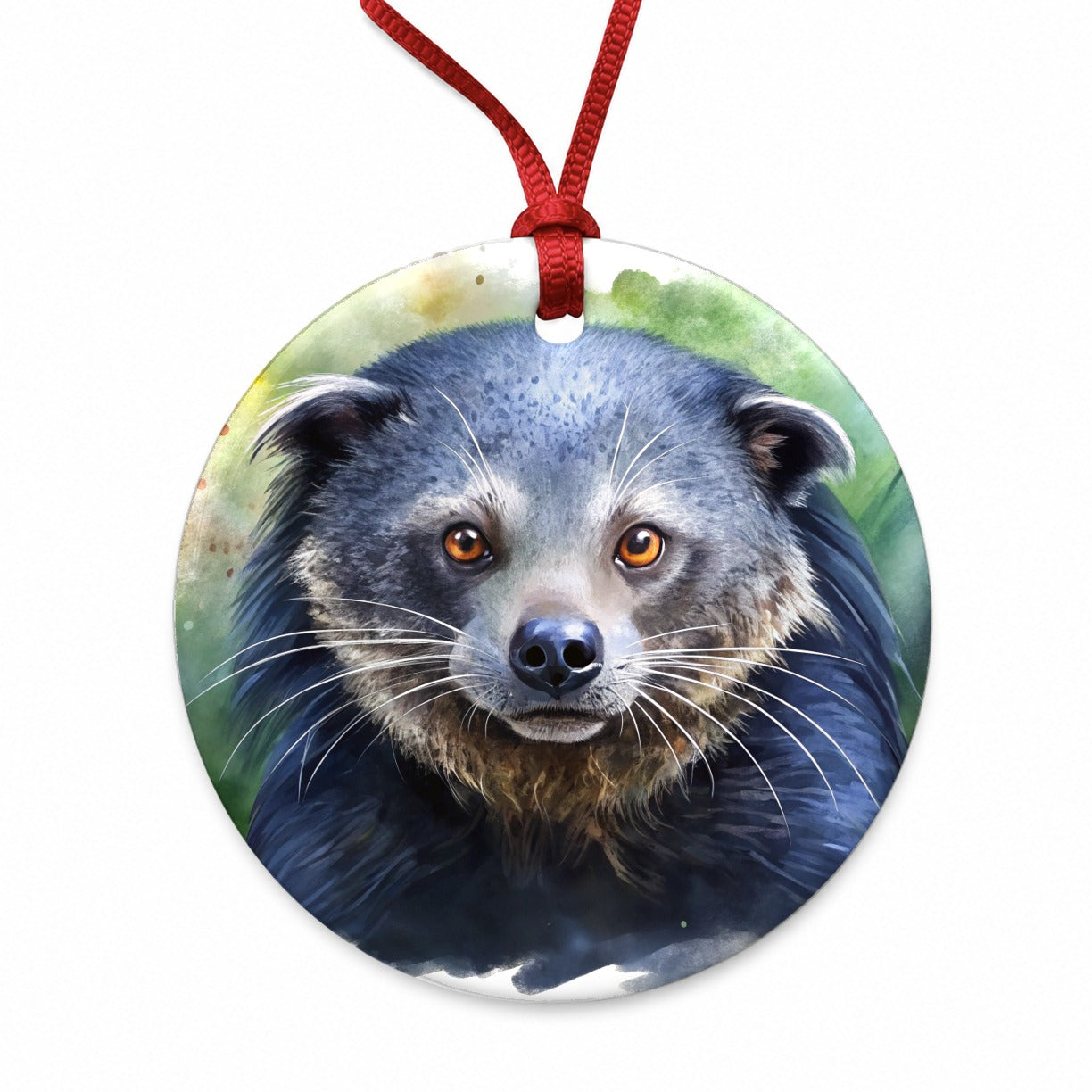 Binturong Bearcat Watercolor Style Round Ceramic Holiday Christmas Tree Ornament