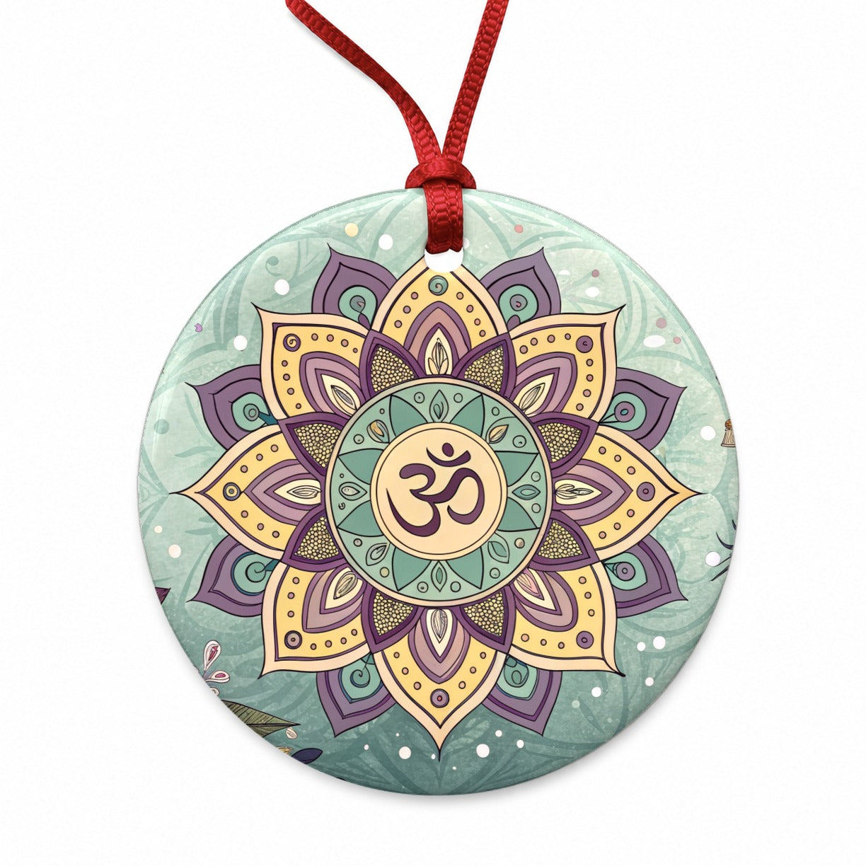 Bohemian Hippie Yoga Mandala Aum Om Round Ceramic Holiday Christmas Tree Ornament