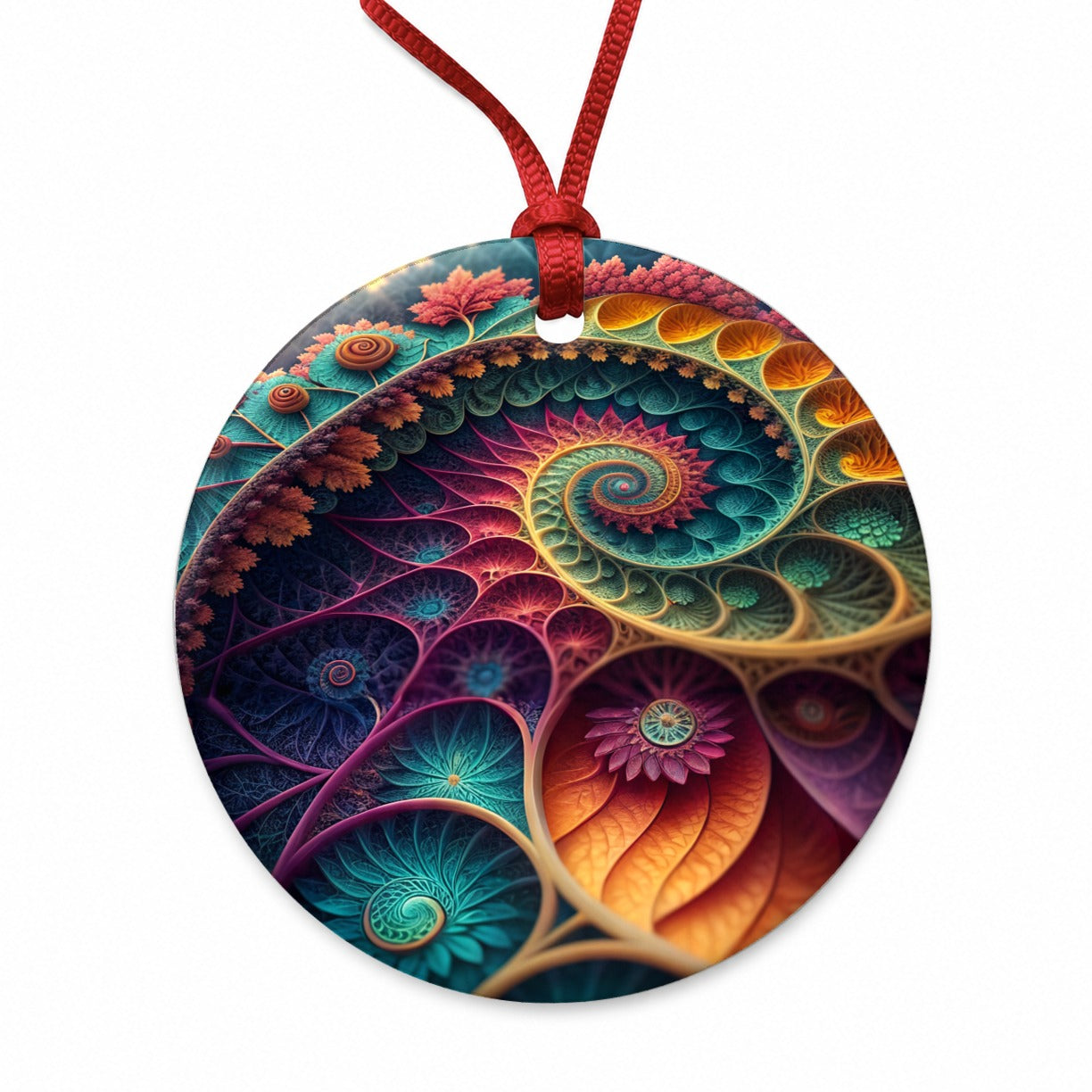 Colorful Fractal Art Swirl Pattern Round Ceramic Holiday Christmas Tree Ornament
