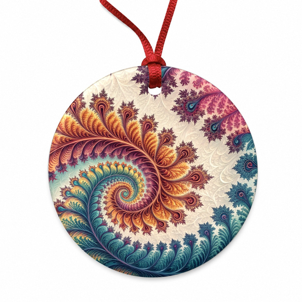 Crazy Swirl Fractal Art Pattern Round Ceramic Holiday Christmas Tree Ornament