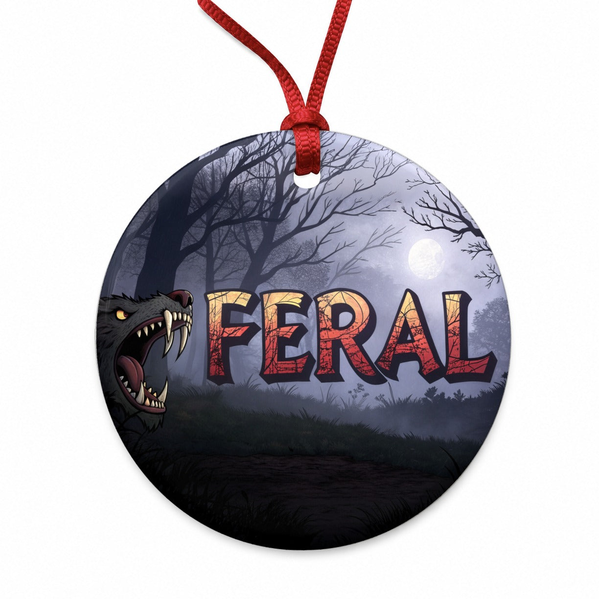 Feral Funny Animal Round Ceramic Holiday Christmas Tree Ornament