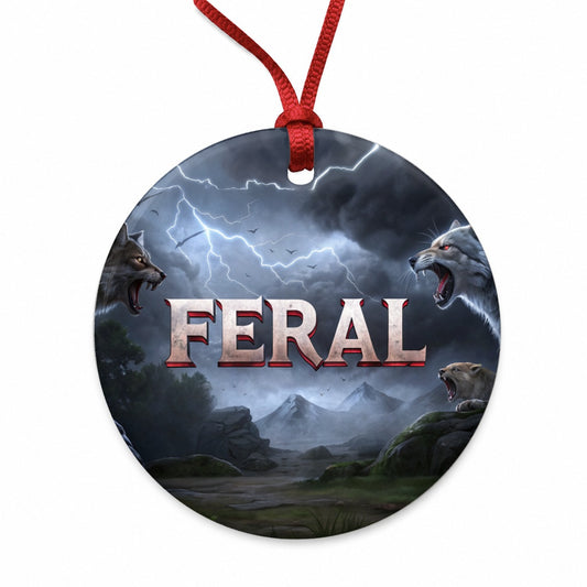 Feral Vicious Wolves Funny Round Ceramic Holiday Christmas Tree Ornament