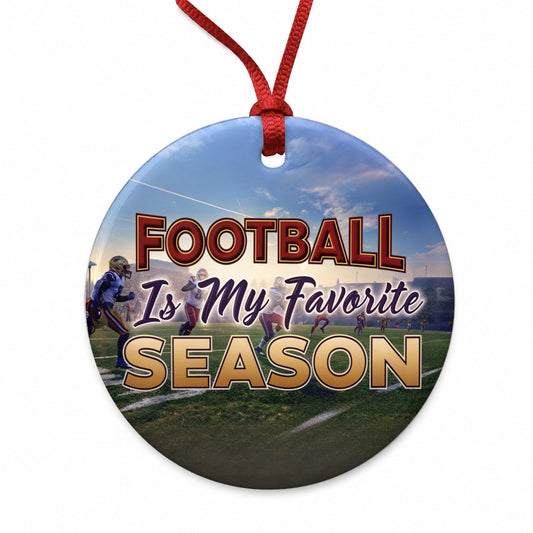 Football Is My Favorite Season Funny Round Ceramic Holiday Christmas Tree Ornament