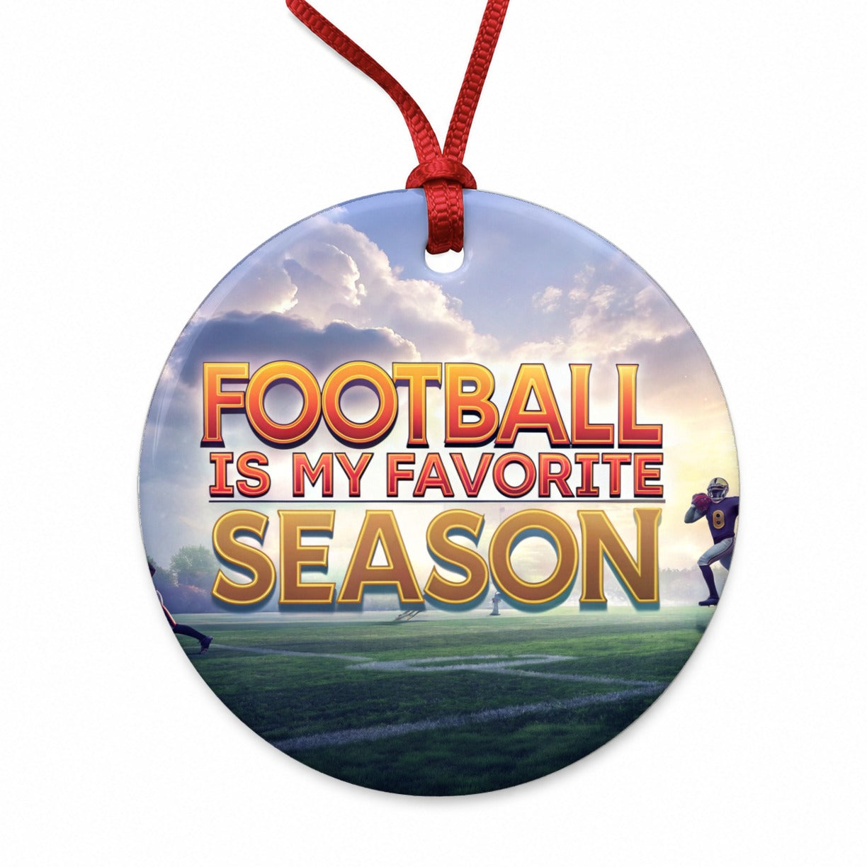 Funny Football Is My Favorite Season Round Ceramic Holiday Christmas Tree Ornament