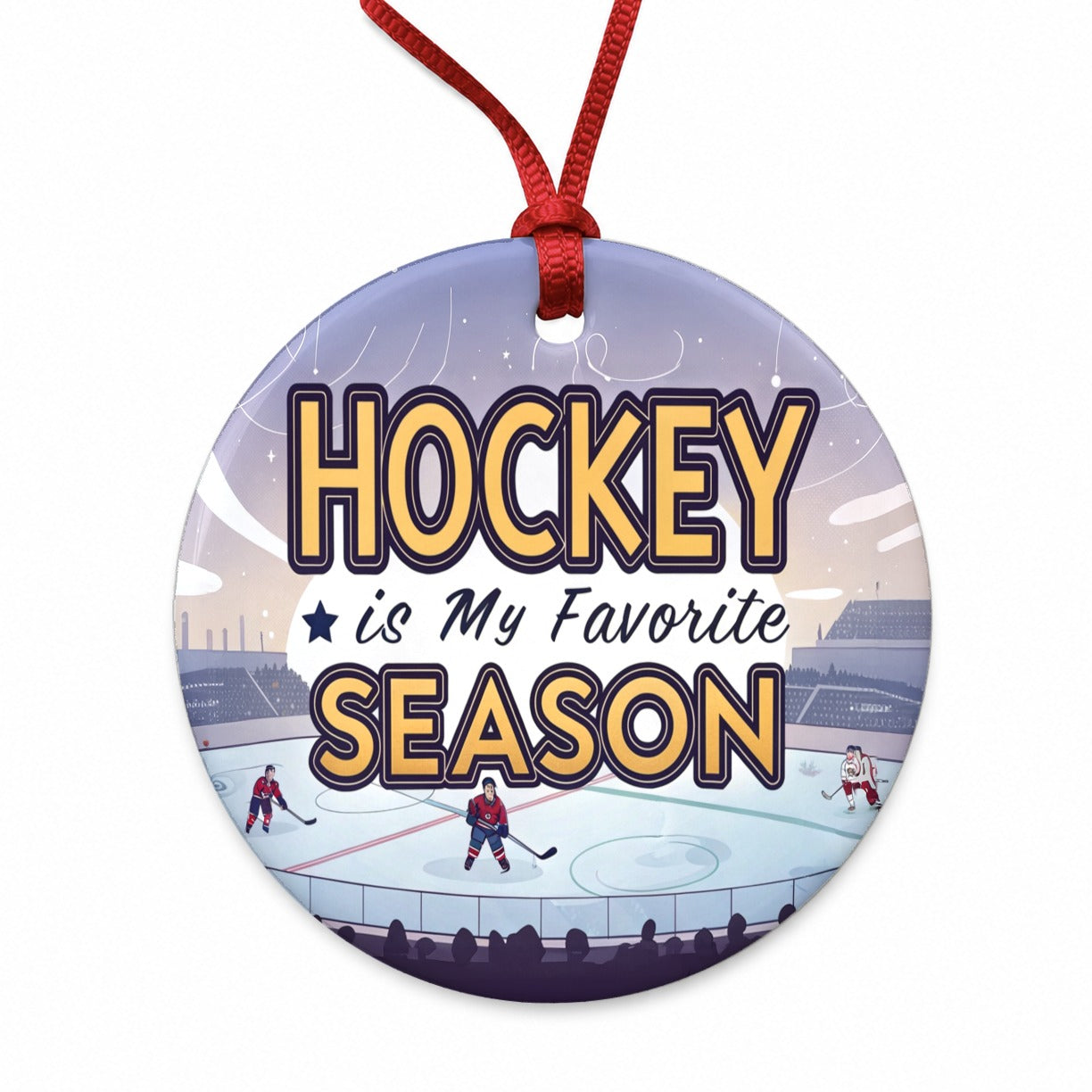 Hockey is My Favorite Season Funny Round Ceramic Holiday Christmas Tree Ornament