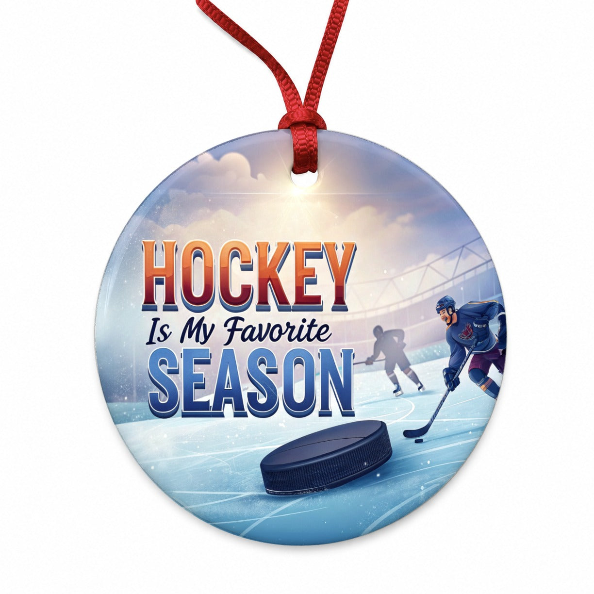 Hockey is My Favorite Season Ice Skate Round Ceramic Holiday Christmas Tree Ornament