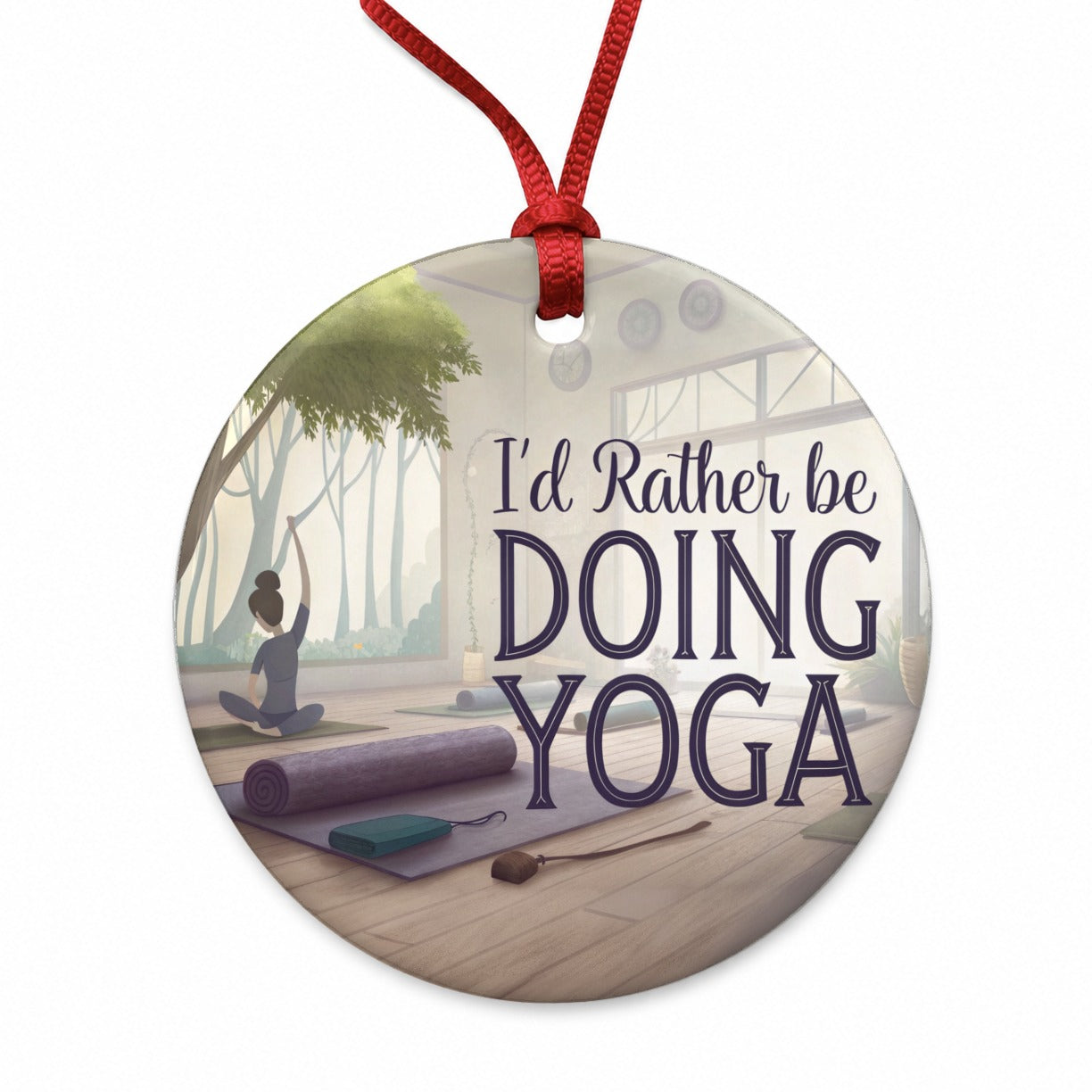 I'd Rather Be Doing Yoga Round Ceramic Holiday Christmas Tree Ornament
