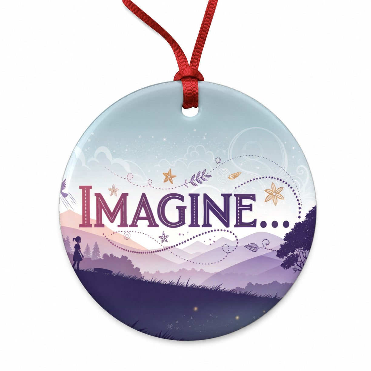 Imagine Pretty Purple Fantasy Round Ceramic Holiday Christmas Tree Ornament