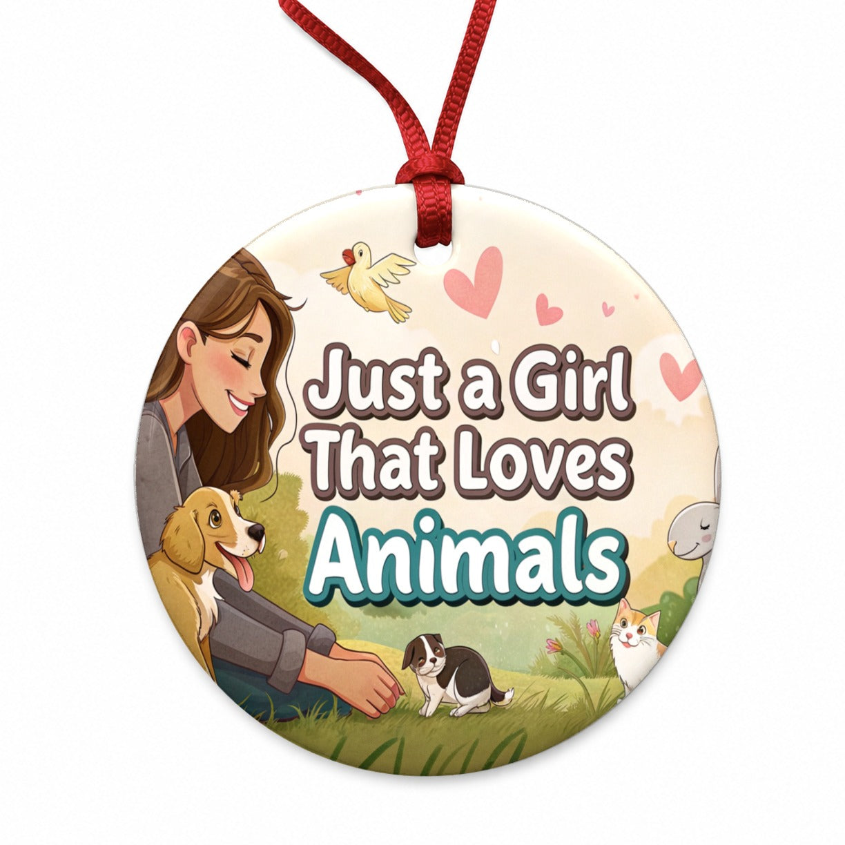 Just A Girl That Loves Animals Round Ceramic Holiday Christmas Tree Ornament