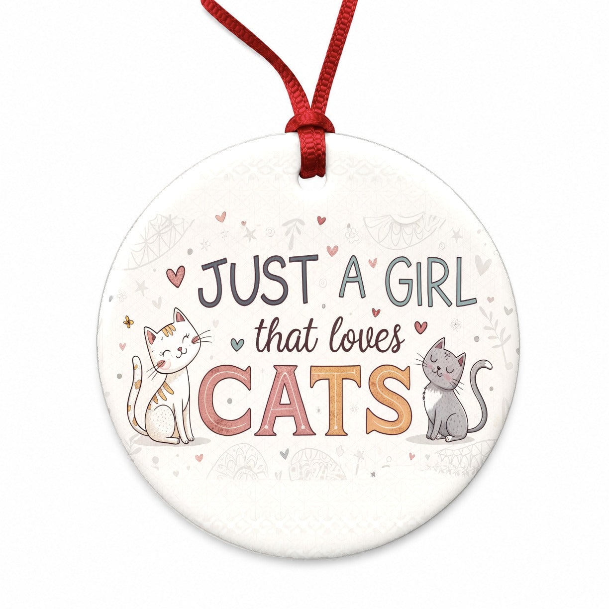 Just A Girl That Loves Cats Funny Round Ceramic Holiday Christmas Tree Ornament