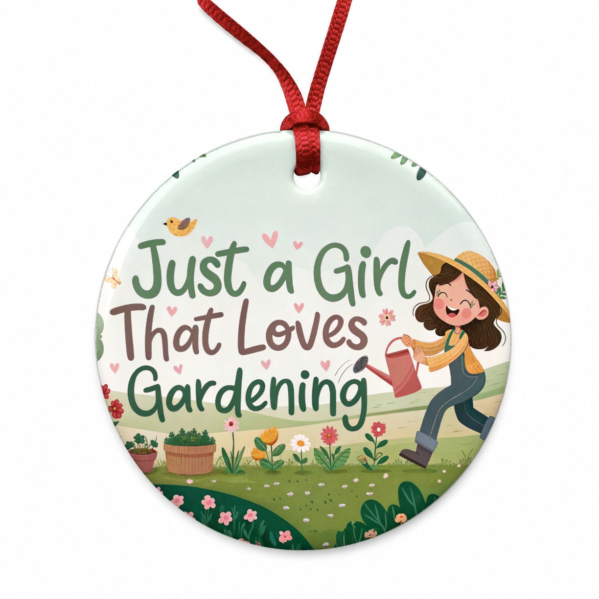 Just A Girl That Loves Gardening Cute Round Ceramic Holiday Christmas Tree Ornament