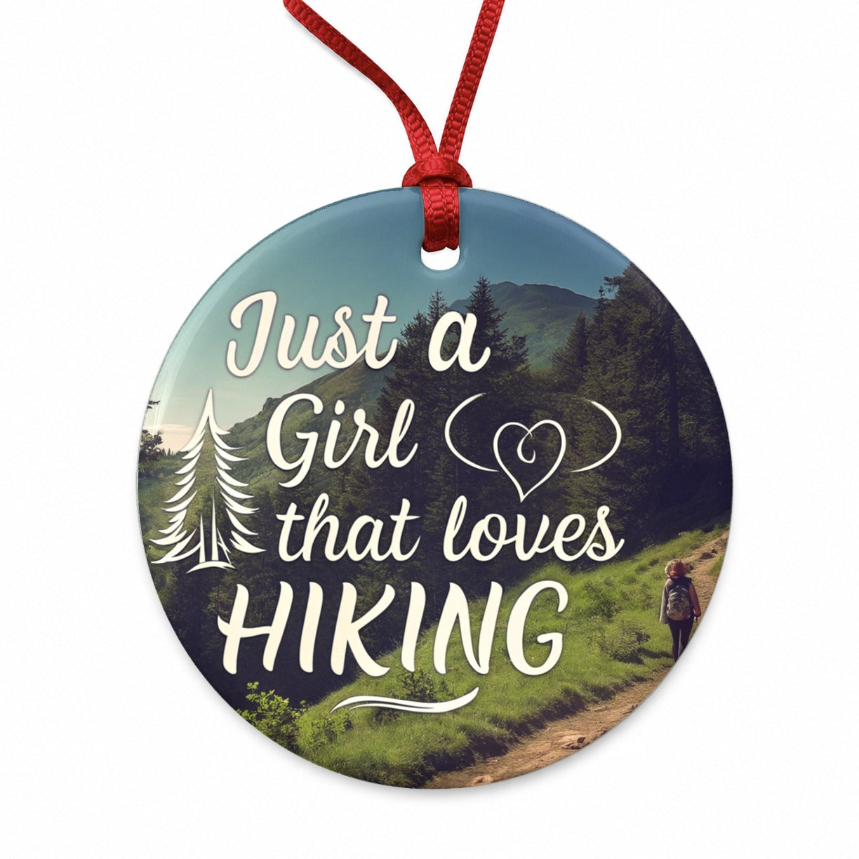 Just A Girl That Loves Hiking Adventure Round Ceramic Holiday Christmas Tree Ornament